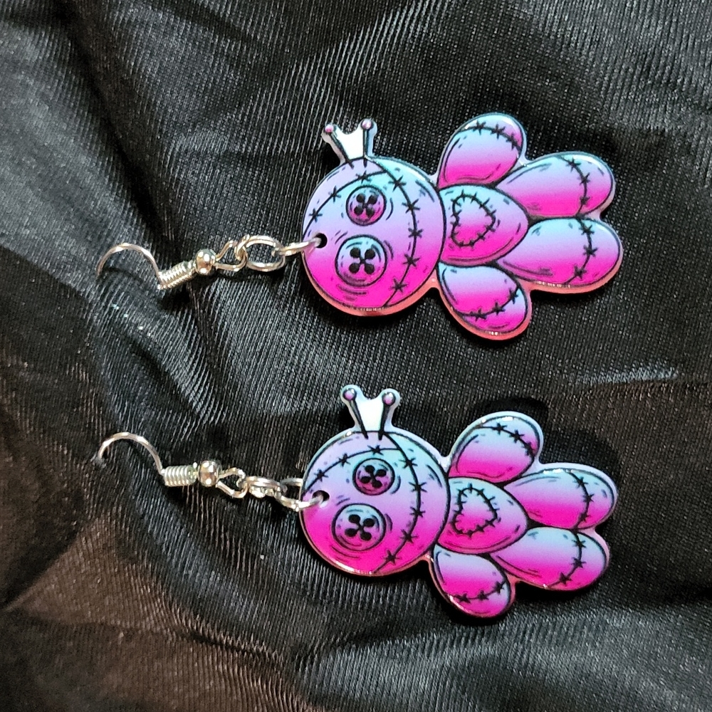 Hippy Sun voodoo doll pink earrings Wiccan Halloween